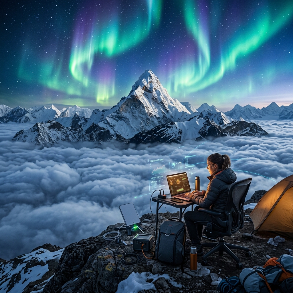Snow mountains under milky way with aurora borealis